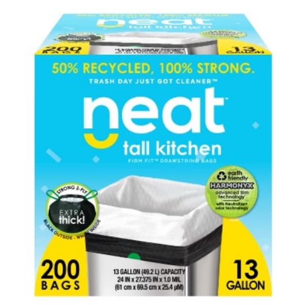 Aluf Plastics 13 gal Neat Tall Kitchen Drawstring Trash Bags NEAT-13G-200 - main